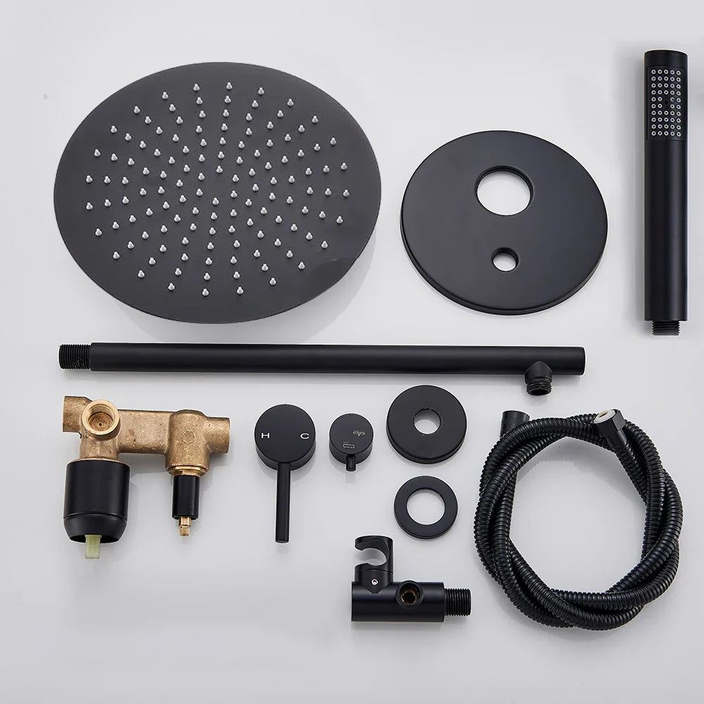 Afralia™ Matte Black Brass Shower Faucet Single Handle Rainfall Mixer for Bathroom