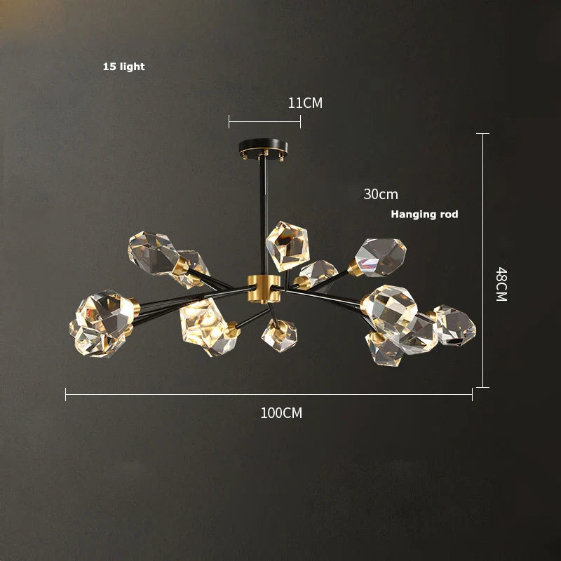Afralia™ Black Crystal Copper LED Chandelier for Dining Room - Art Deco Hanging Lamp