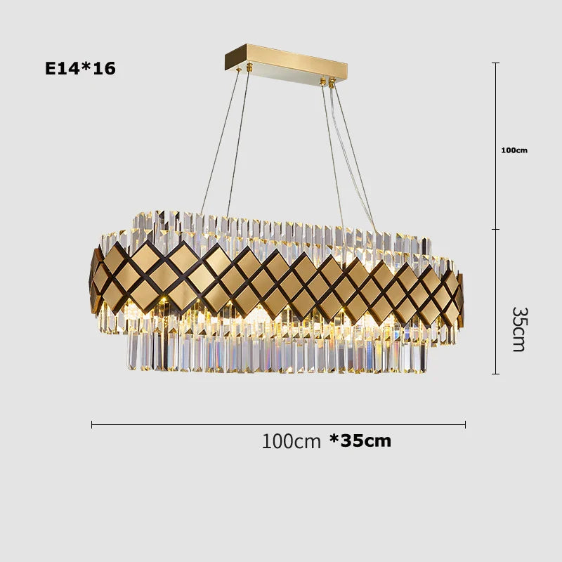 Afralia™ Gold LED Crystal Clear Art Deco Chandelier for Foyer