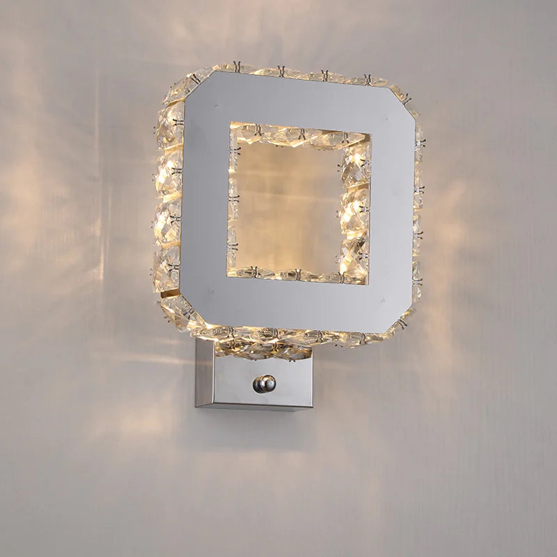 Afralia™ Chrome Crystal LED Wall Sconce for Bedroom Home Decor, Modern Mirror Design