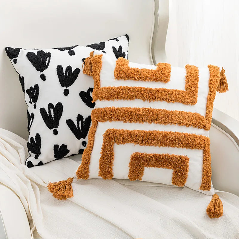 Afralia™ Tufted Cushion Cover Set for Stylish Home Decor in Burned Orange and Black