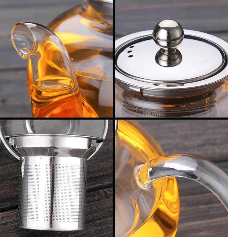 Afralia™ Glass Teapot Set with Stainless Steel Strainer - Heat Resistant Pot for Tea and Coffee