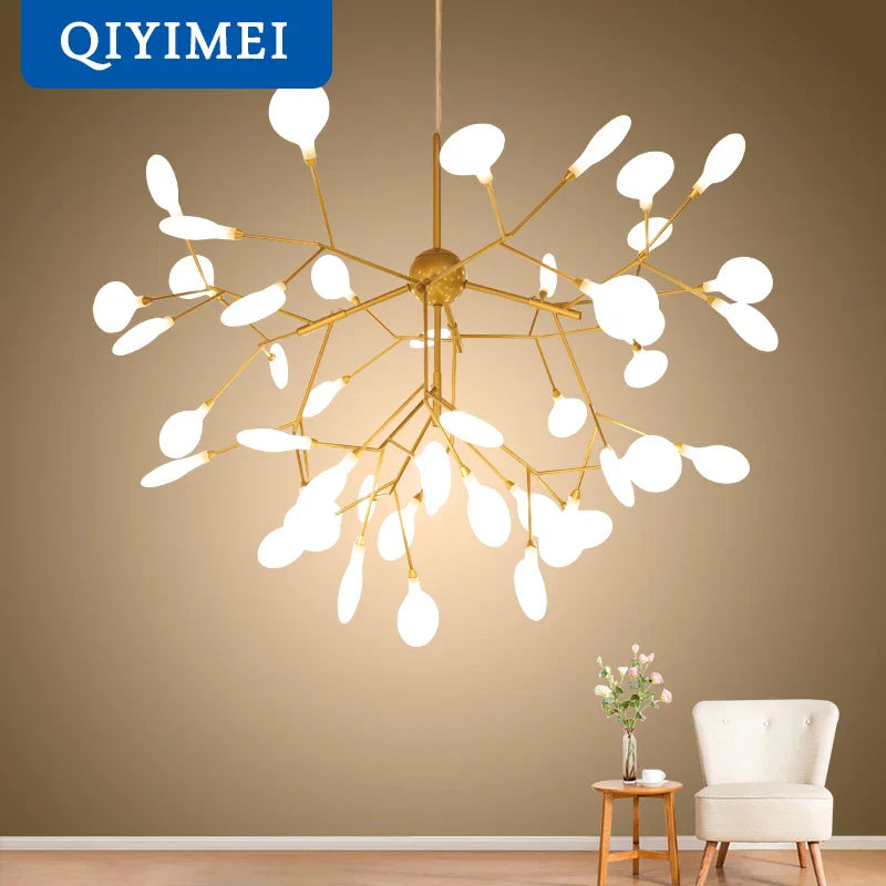 Afralia™ Firefly LED Chandelier Lights - Gold Black Indoor Hanging Fixture for Living Room