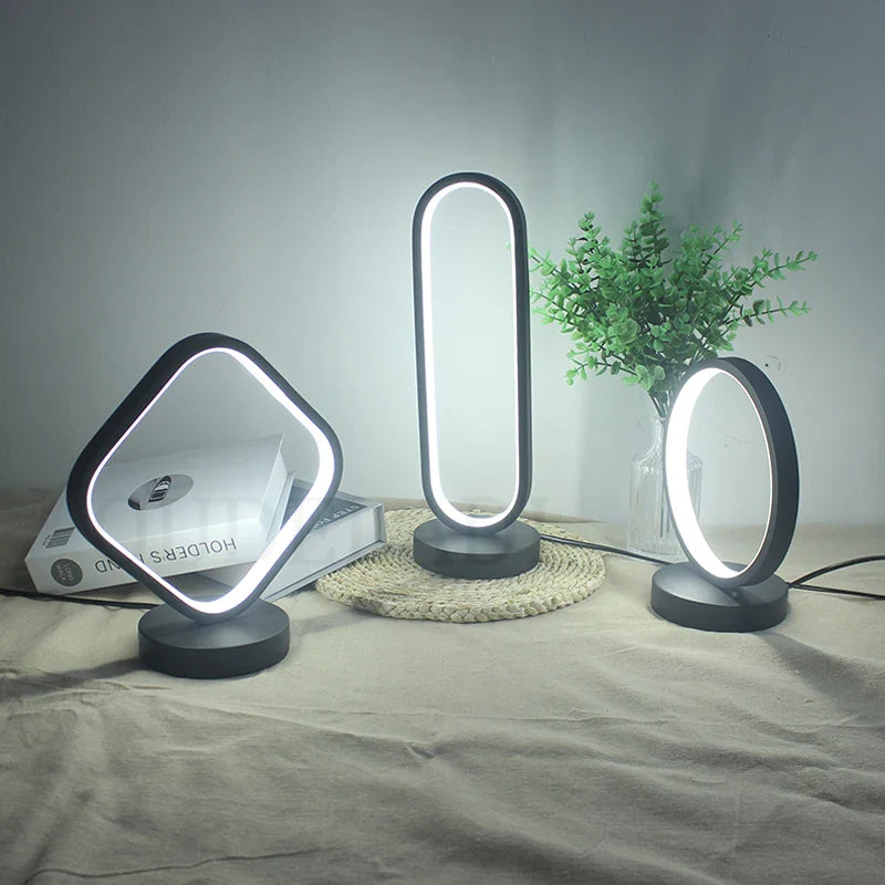 Afralia™ Modern Black Ring LED Table Lamp for Bedroom Decor
