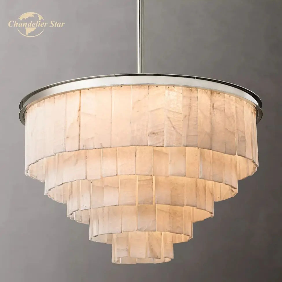 Afralia™ LED Round Glace Calcite Chandelier for Dining Room - Contemporary Crystal Hanging Lamp