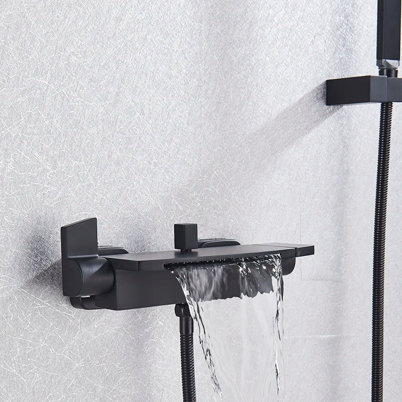 Afralia™ Matte Black 2-Function Bathroom Faucet Wall Mount Hot Cold Waterfall Shower