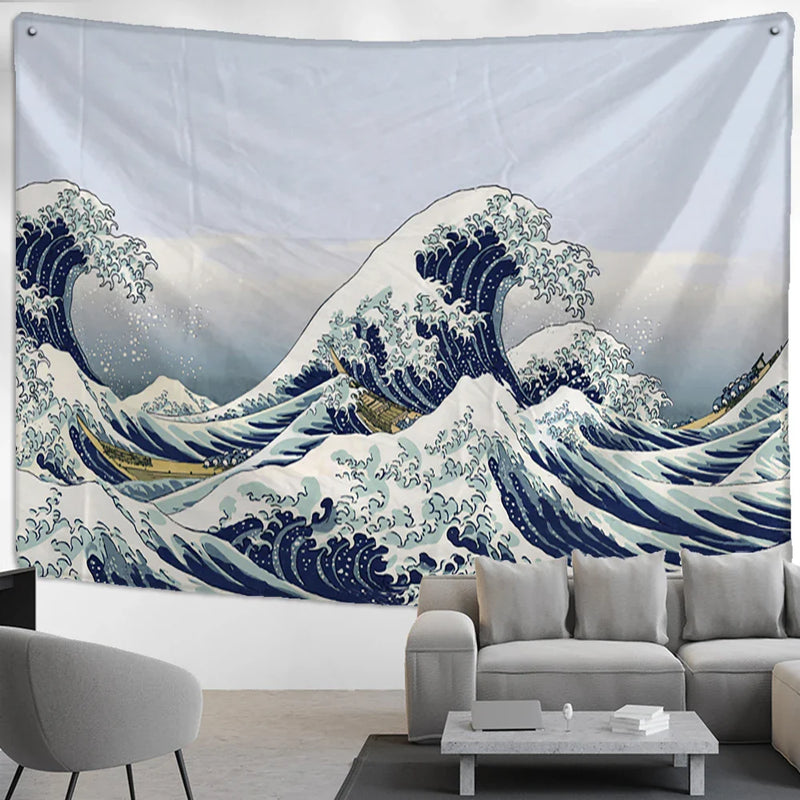 Afralia™ Kanagawa Wave Bohemian Tapestry Wall Hanging: Aesthetic Room Decor