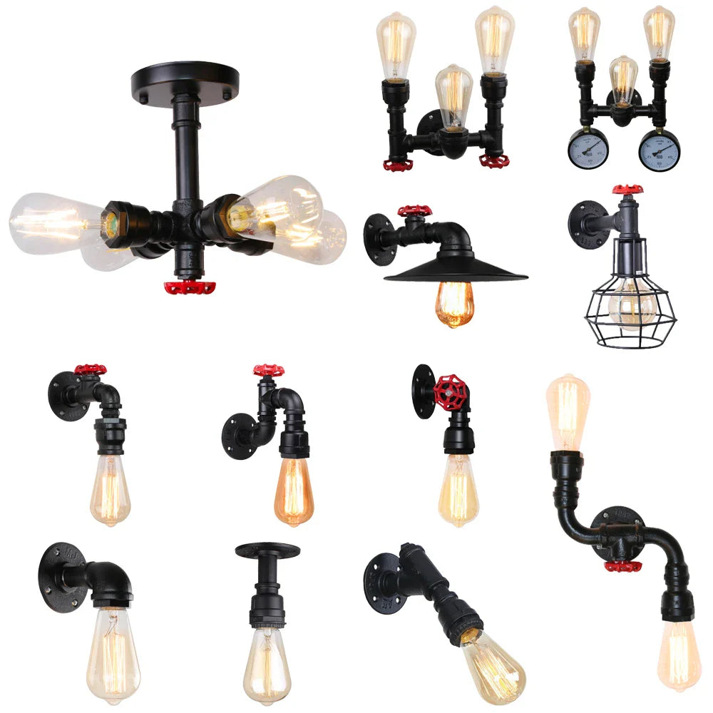 Afralia™ Industrial Water Pipe LED Wall Lamp for Home Decor