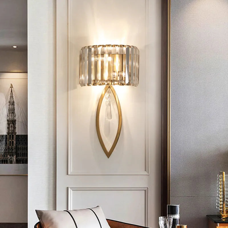 Afralia™ Crystal LED Black Wall Lamp for Bedroom, Living Room, and Aisle