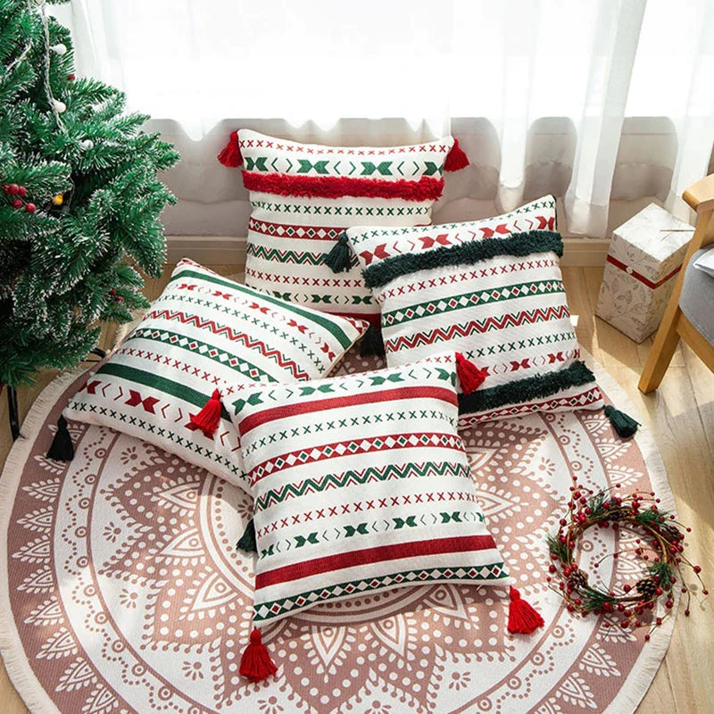 Afralia™ Christmas Decoration Cushion Cover 45x45cm with Handmade Tassels