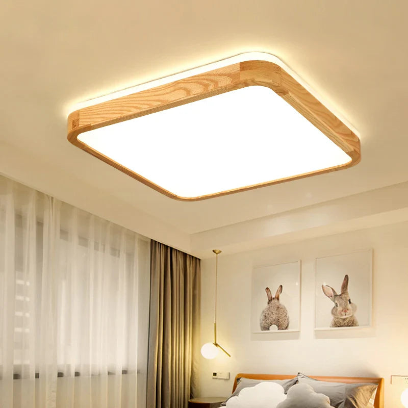 Afralia™ Nordic Wood Ceiling Light Ultra-thin LED Modern Bedroom Lamp