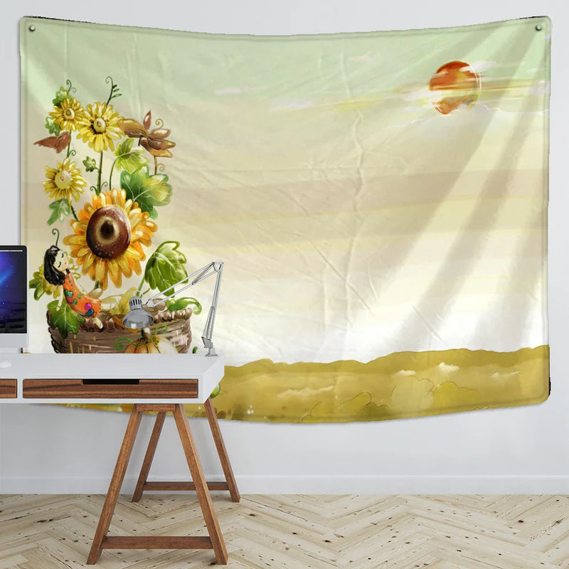 Sunflower Sunshine Tapestry by Afralia™ - Large Fabric Wall Hanging Decor for Bedroom