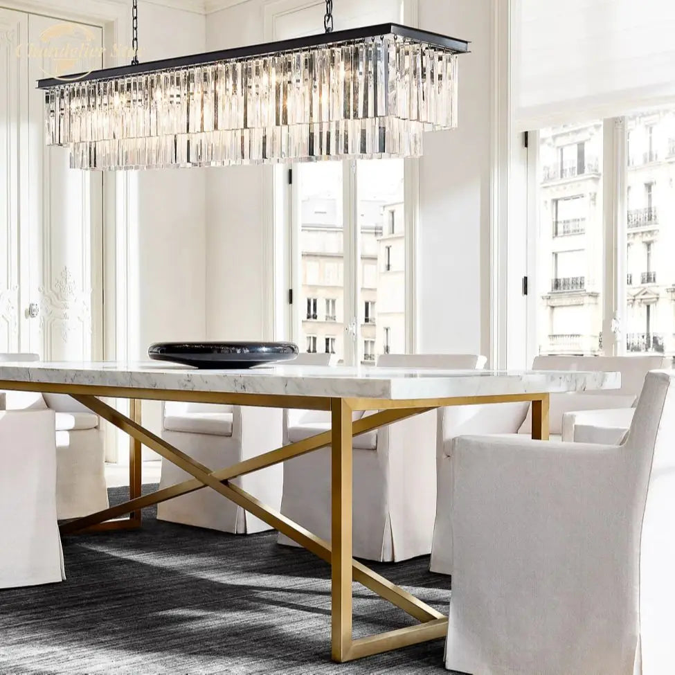 Afralia™ LED Rectangular Crystal Chandelier for Dining Living Kitchen Island