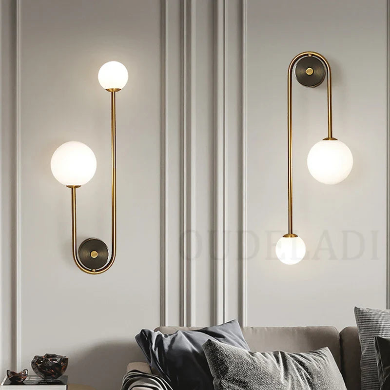 Afralia™ Glass Ball LED Wall Light Modern Brass Decor for Bedroom Living Room