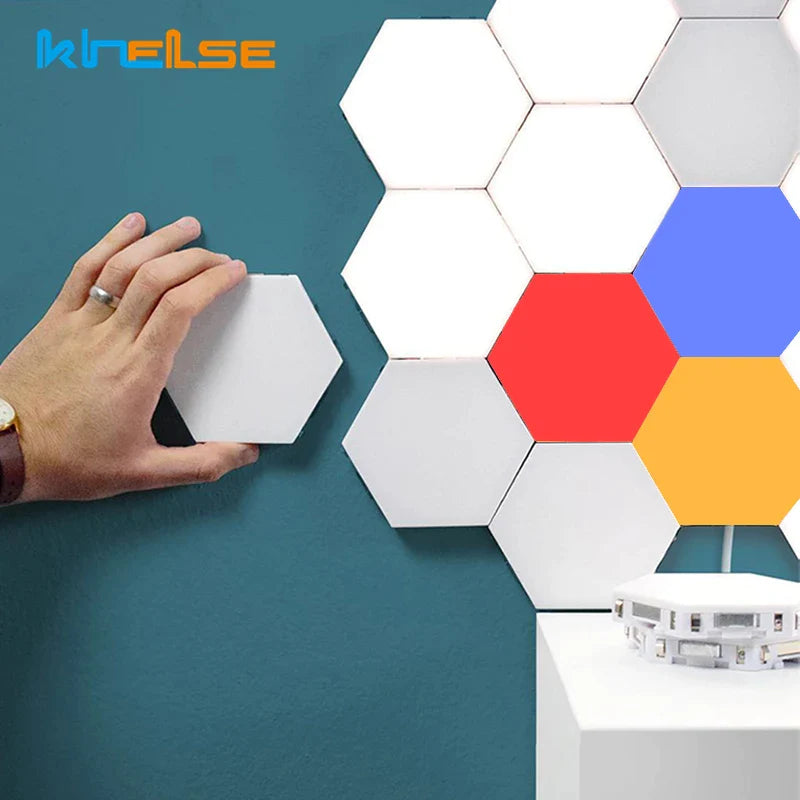 Afralia™ Hexagon Quantum LED Wall Lamp Modular Honeycomb Remote Control Panel Lights