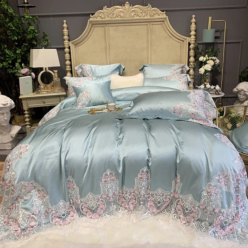 Afralia™ Luxury Lace Embroidery Bedding Set, 1000TC Egyptian Cotton, Princess Wedding Theme