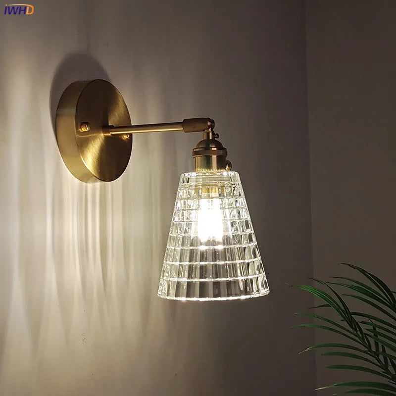 Afralia™ Nordic Brass Wall Lamp Bedside Reading Sconce Glass LED Luminaria