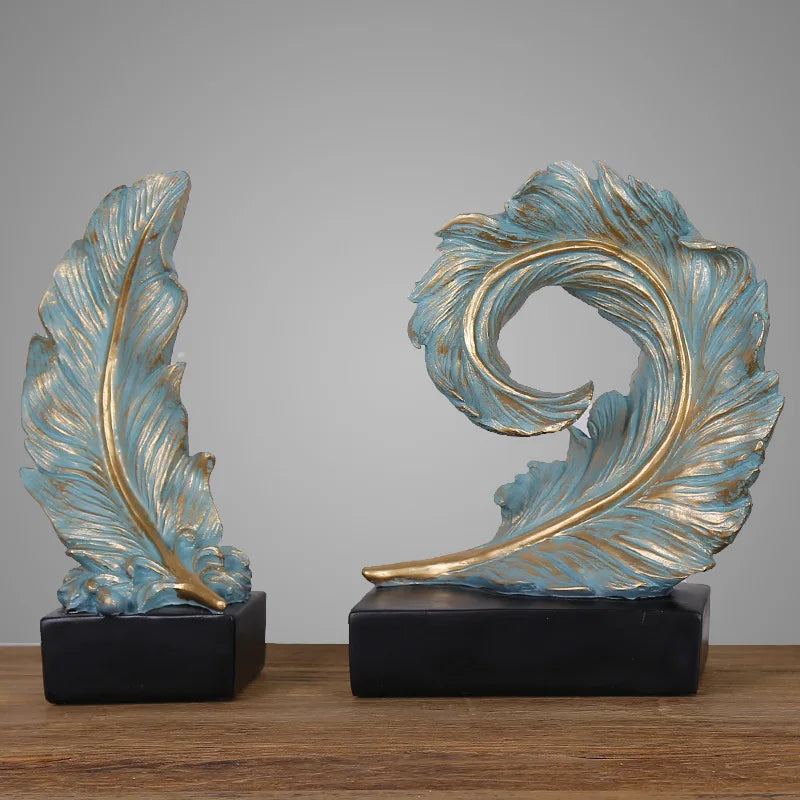 Afralia™ Feather Sculpture Resin Decor Creative Crafts for Living Room Office TV Cabinet