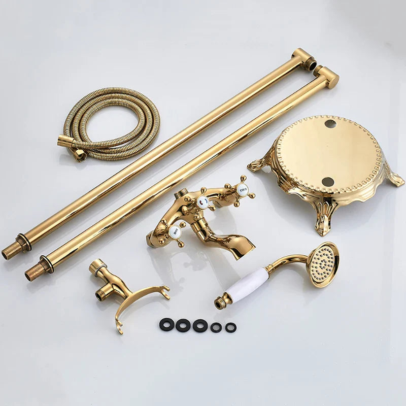 Afralia™ Dual Handle Clawfoot Bathtub Shower Faucet, Golden Polished Free Standing Mixer