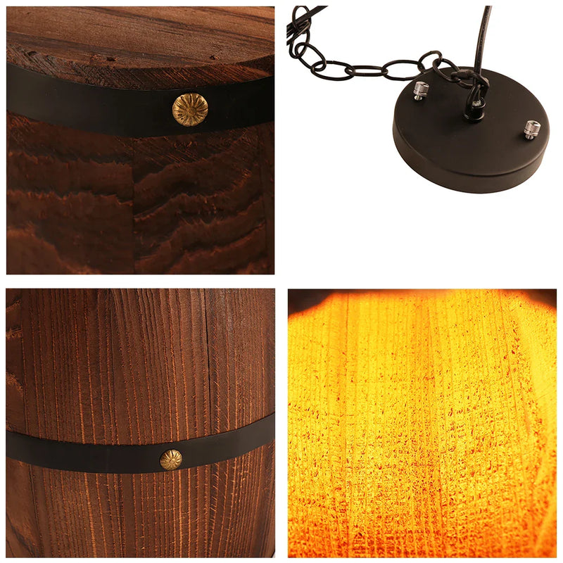 Afralia™ Wood Wine Barrel Hanging Pendant Light Fixture for Bar Cafe Home Restaurant