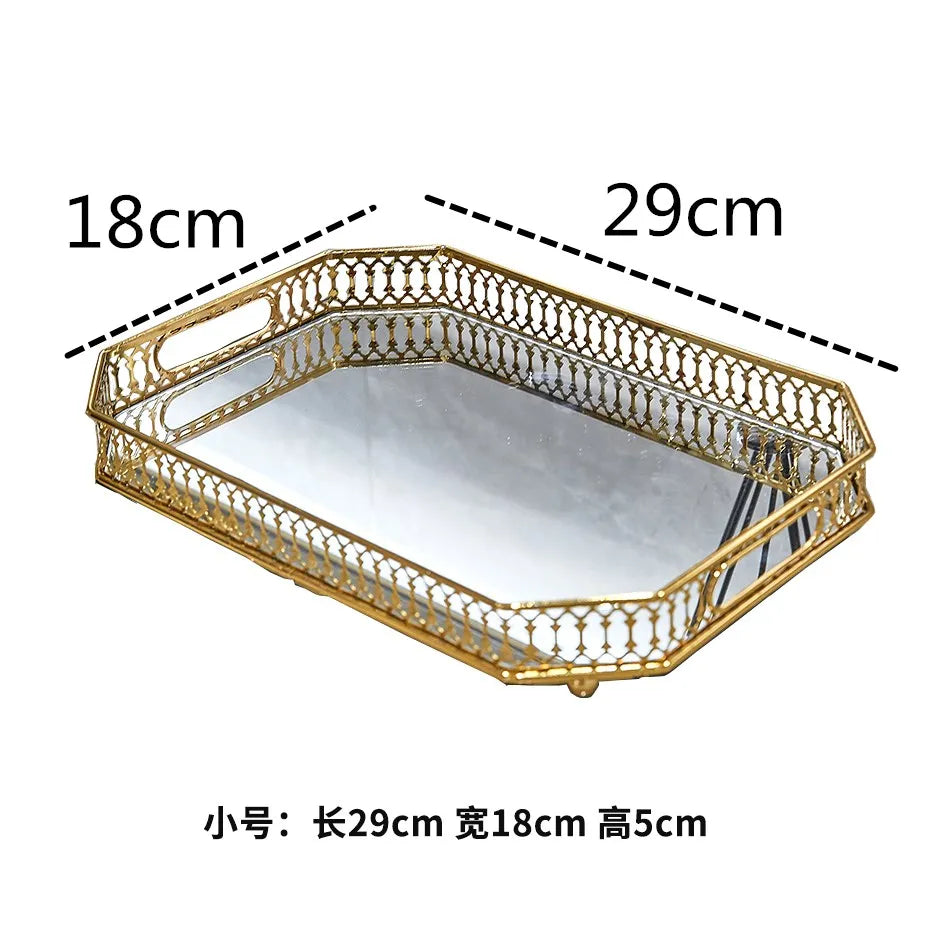 Afralia™ Elegant Gold Mirror Glass Storage Tray for Jewelry and Small Items