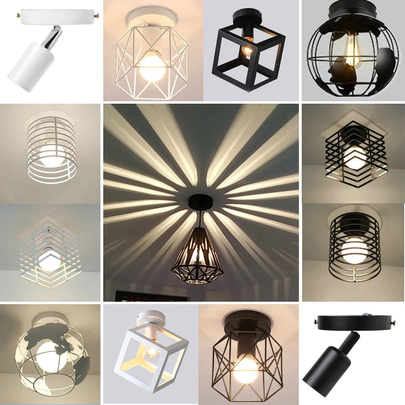 Afralia™ Modern Nordic Retro Iron Ceiling Light for Living Room, Bar, Black & White Cage Fixture