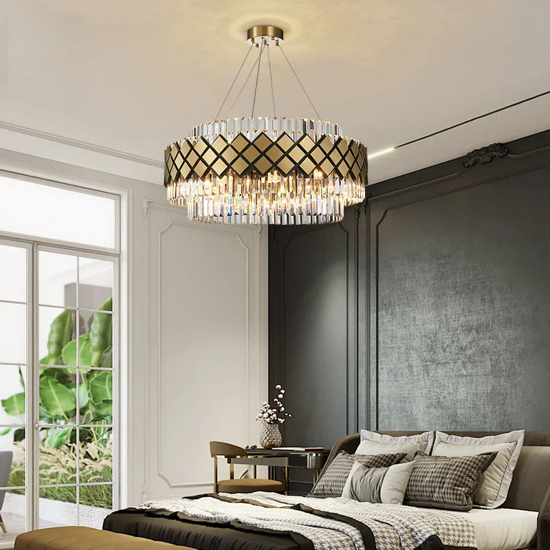 Afralia™ Gold LED Crystal Clear Art Deco Chandelier for Foyer