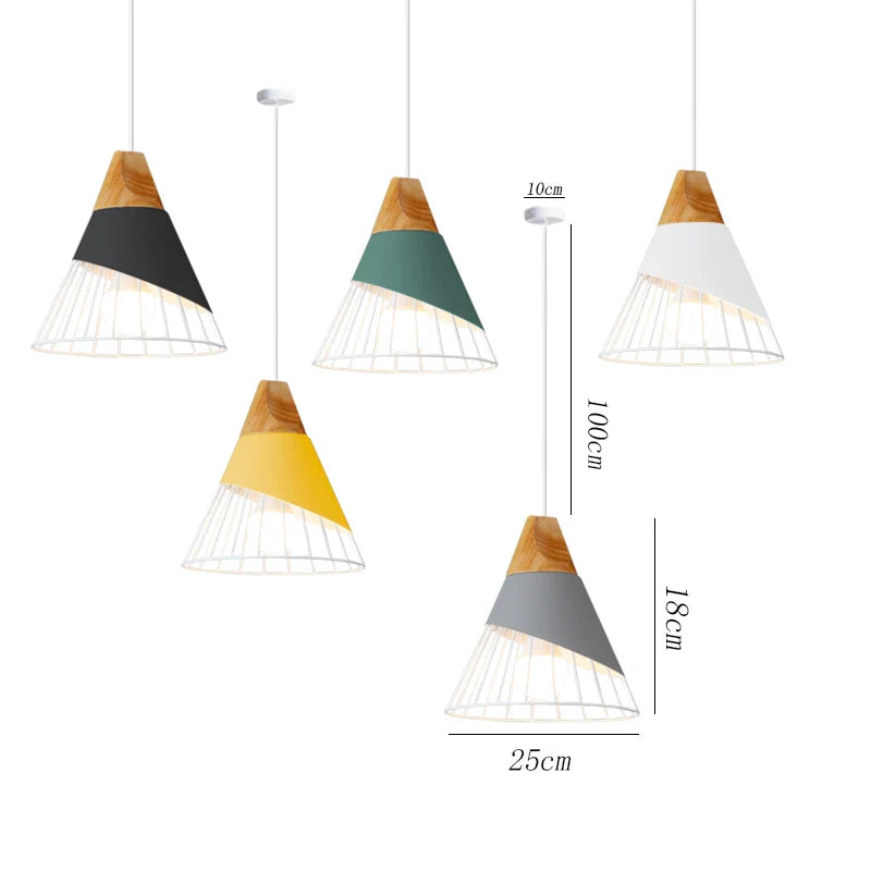 Afralia™ Wood Pendant Lights Colorful Iron Hanging Lamp for Home Kitchen and Dining Room