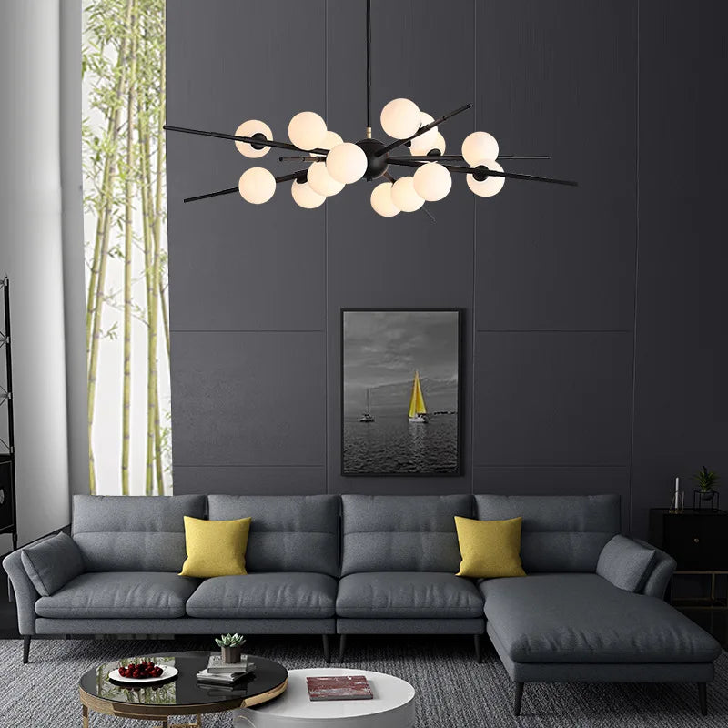 Afralia™ Modern Glass Ball LED Chandelier Gold/Black Pendant Lamp for Living & Dining Spaces