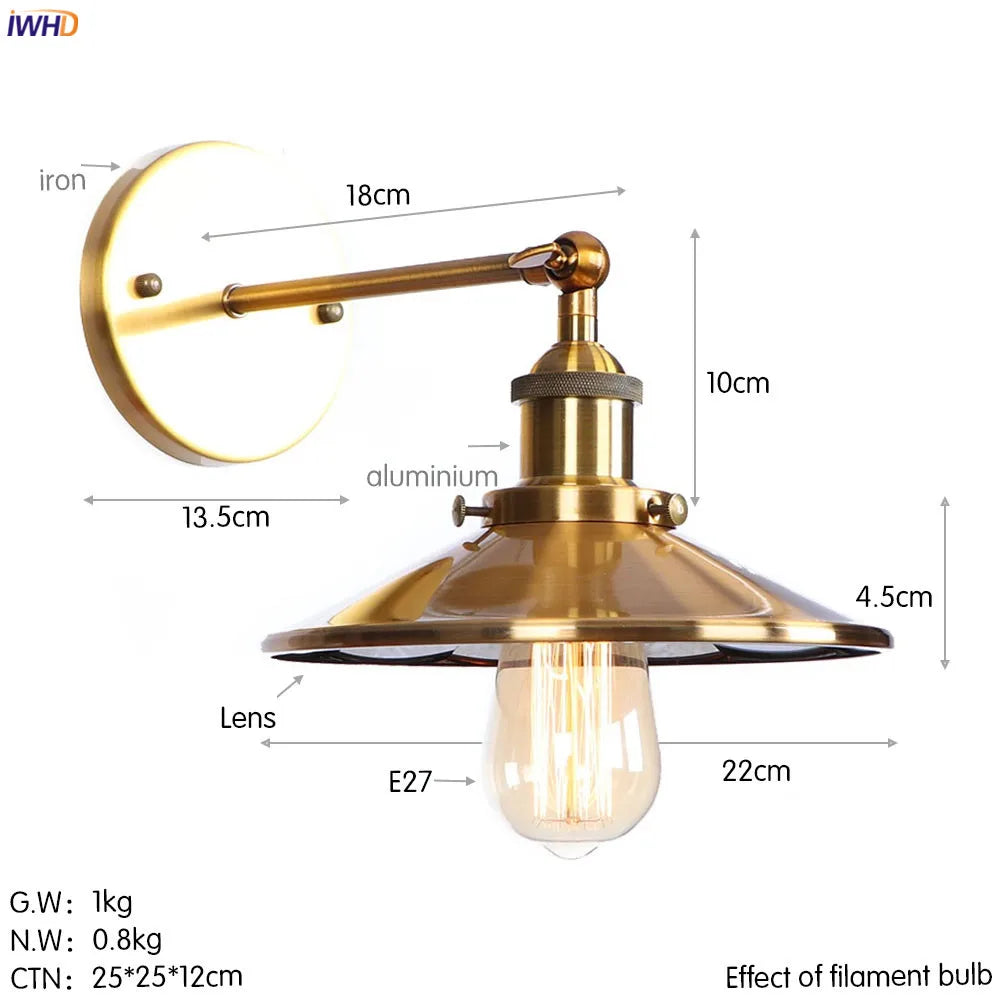 Afralia™ Antique Gold Rustic Wall Lamps Bathroom Stair Mirror Light Loft Decor Industrial
