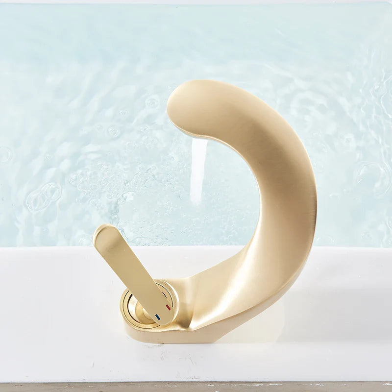 Afralia™ Brushed Gold Basin Faucet: Modern Brass Deck Mount Bathroom Mixer Tap