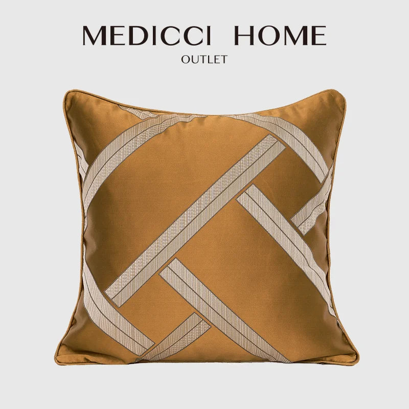 Afralia™ Retro Sunset Geometric Orange Lines Beige Cushion Cover for Modern Home Decor