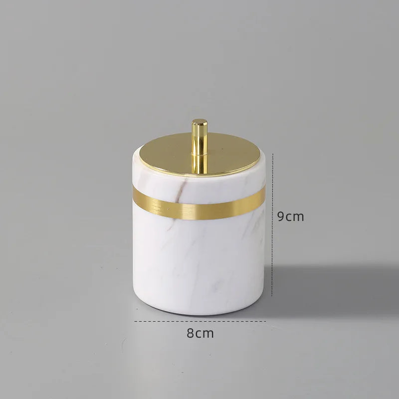 Afralia™ Volakas White Marble Bathroom Set Luxury Bath Accessories Gold Accents