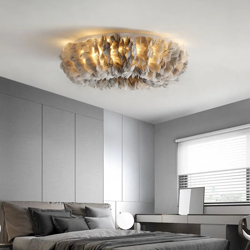 Afralia™ Feather LED Ceiling Light - Nordic Warm & Romantic Fixture for Bedroom & Living Room