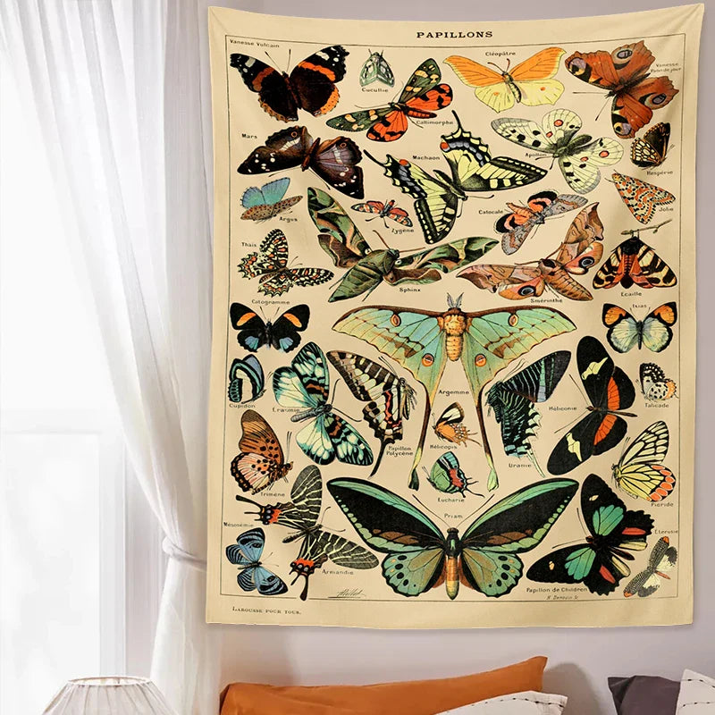 Butterfly Chart Tapestry by Afralia™ - Vintage & Colorful Wall Hanging