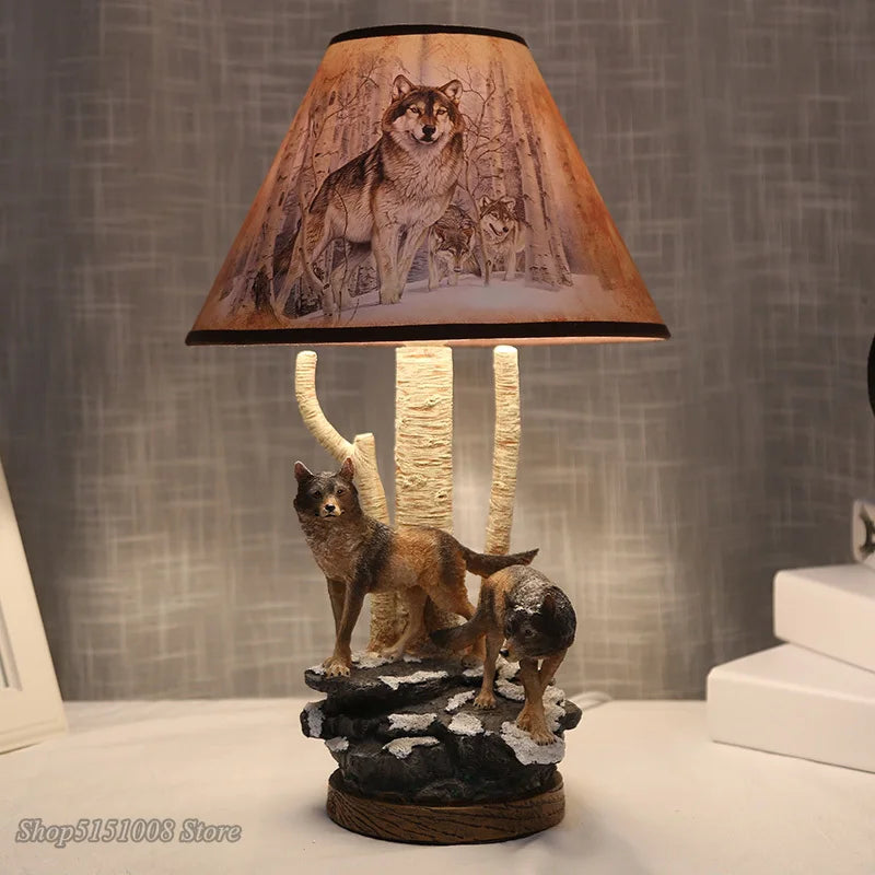 Resin Wolf Table Lamp by Afralia™: Modern Animal Bedside Light for Living Room & Bedroom