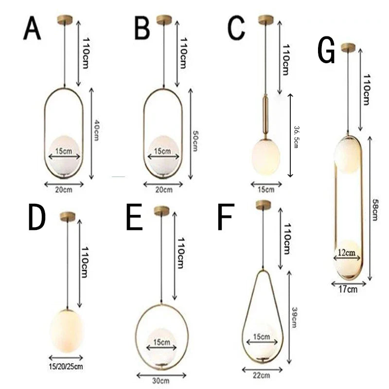 Afralia™ Nordic Gold Glass Ball Pendant Lights: Modern LED Hanging Lamp for Home Decor