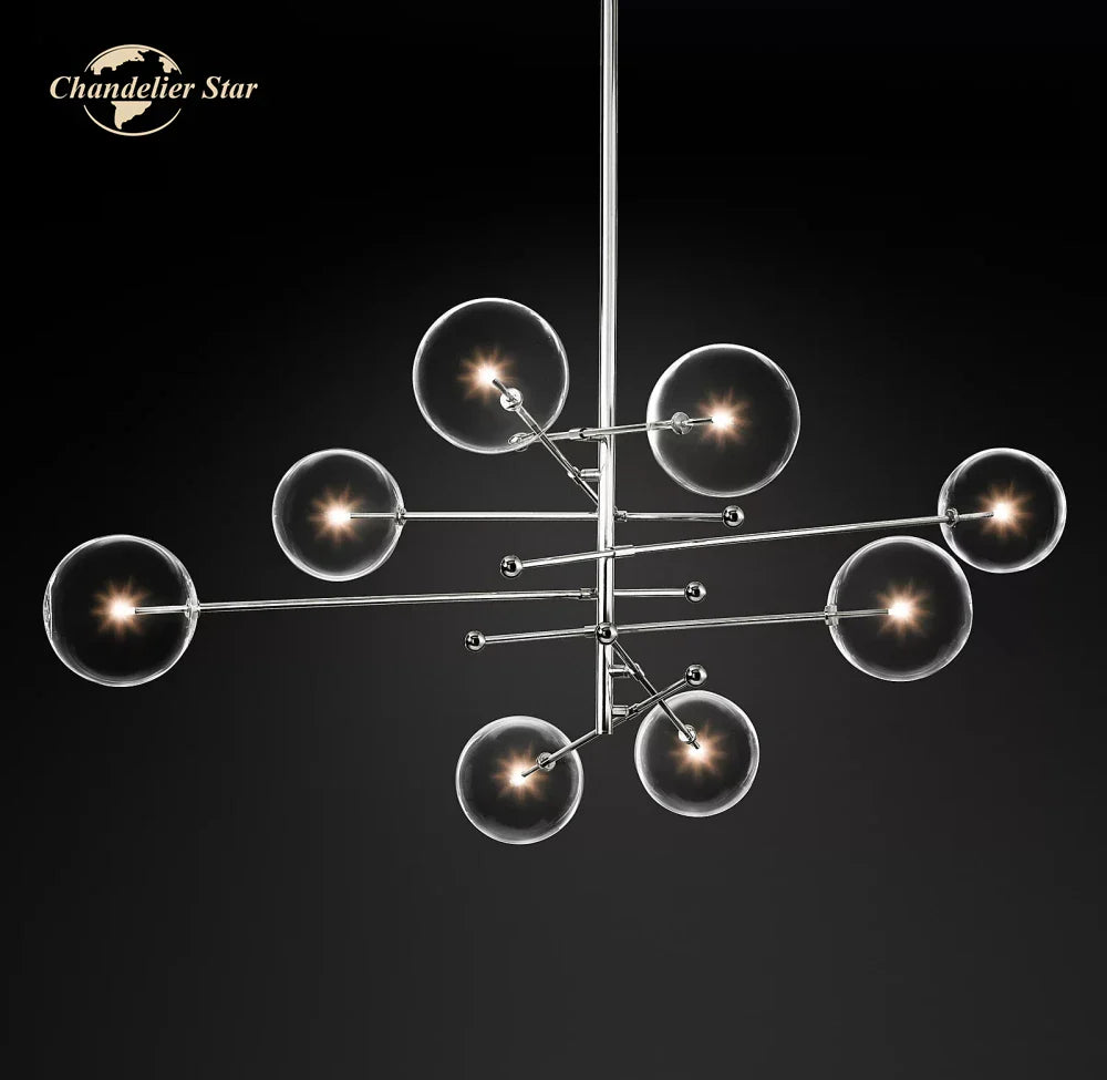 Afralia™ Modern Black Brass Chandelier Clear Glass Globe Island Pendant Lights