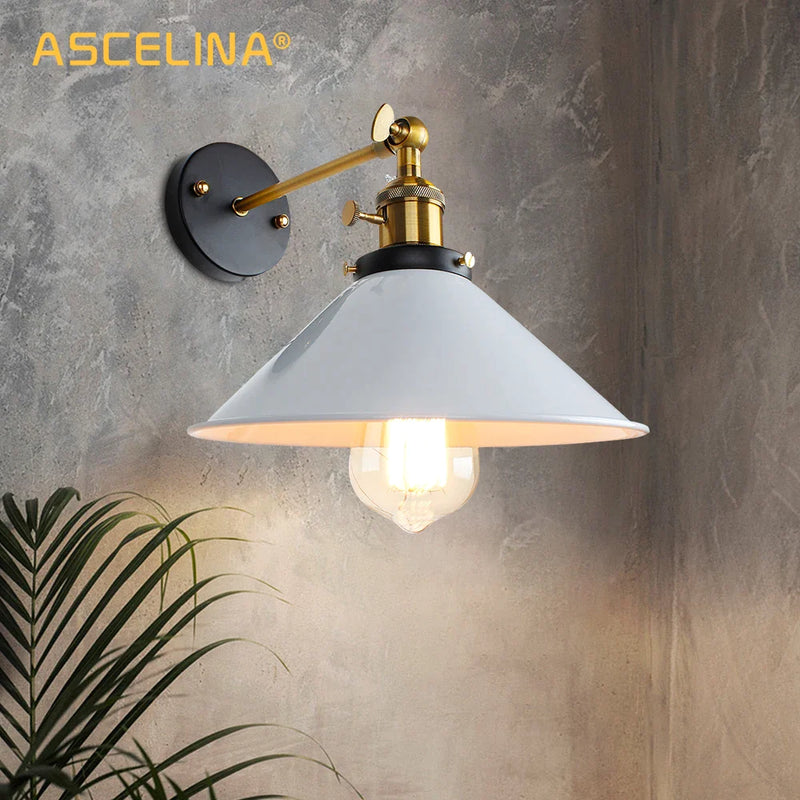 Afralia™ Vintage Loft LED Wall Lamp Iron Lampshade E27 Edison Bedroom Wall Light