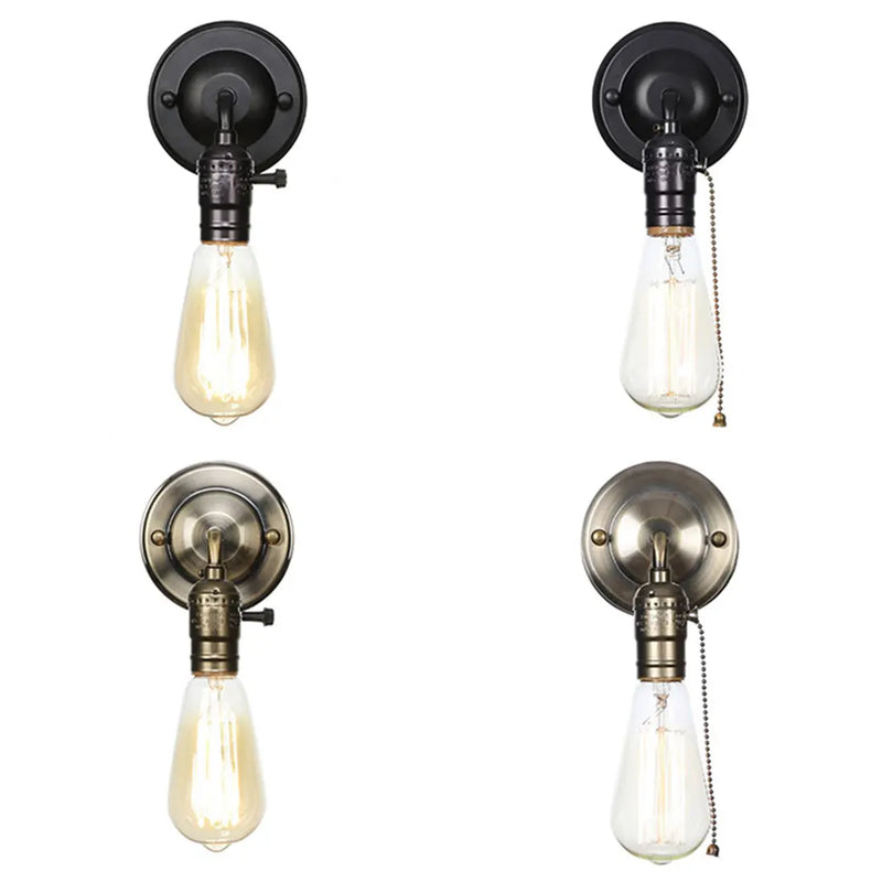 Afralia™ Chrome Loft Vintage Iron LED Scones Wall Lights Retro Bedroom Lamp