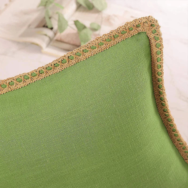 Afralia™ Hemp Rope Edging Lotus Leaf Hug Pillowcase - Medium Cotton Linen Cushion Cover