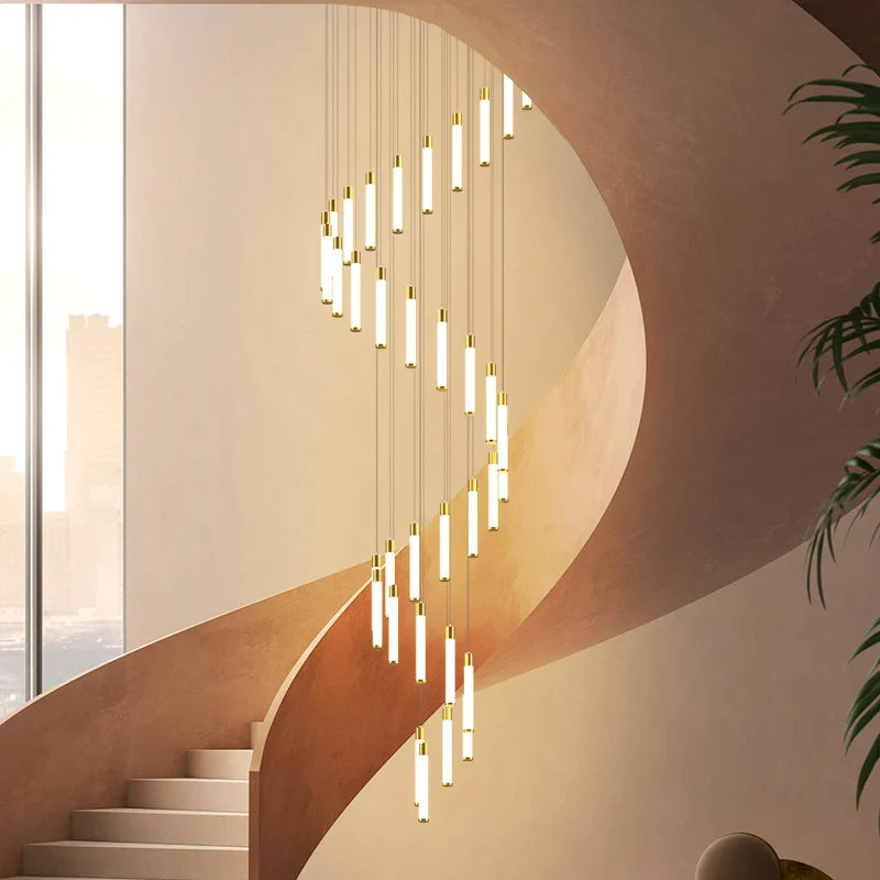 Afralia™ European Style Long Chandelier Stair Lamp for Duplex Apartment and Villa