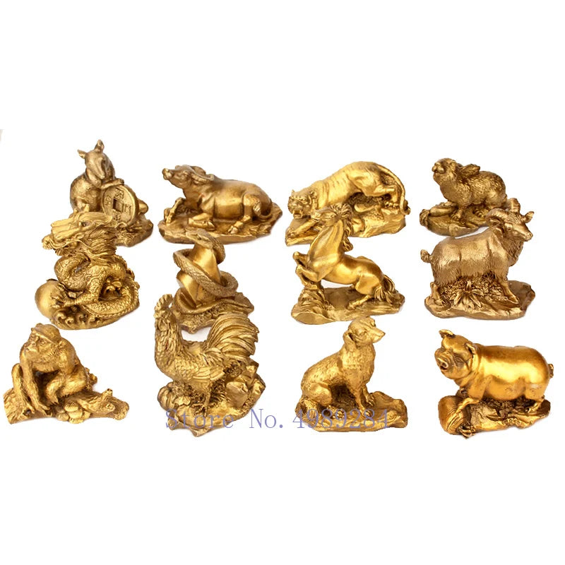Afralia™ Retro Brass Zodiac Animal Sculpture. Chinese Modern Home Decor Craft.
