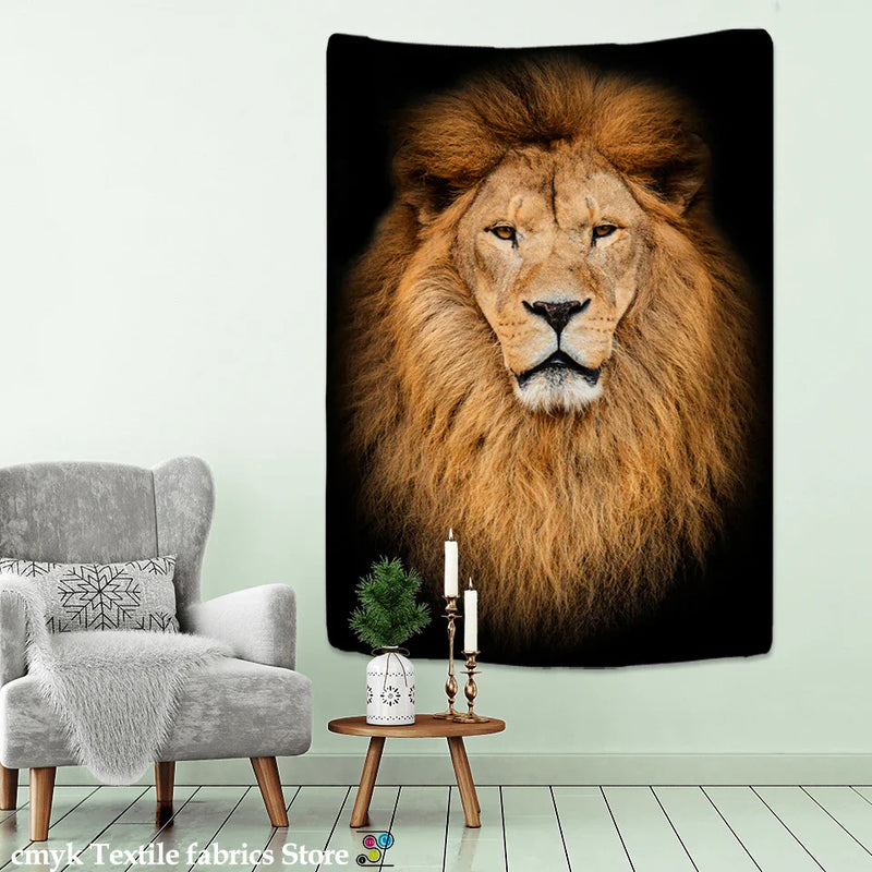 Afralia™ Lion World Tapestry Hanging Cloth Home Decor Fabric Art Wall Hanging