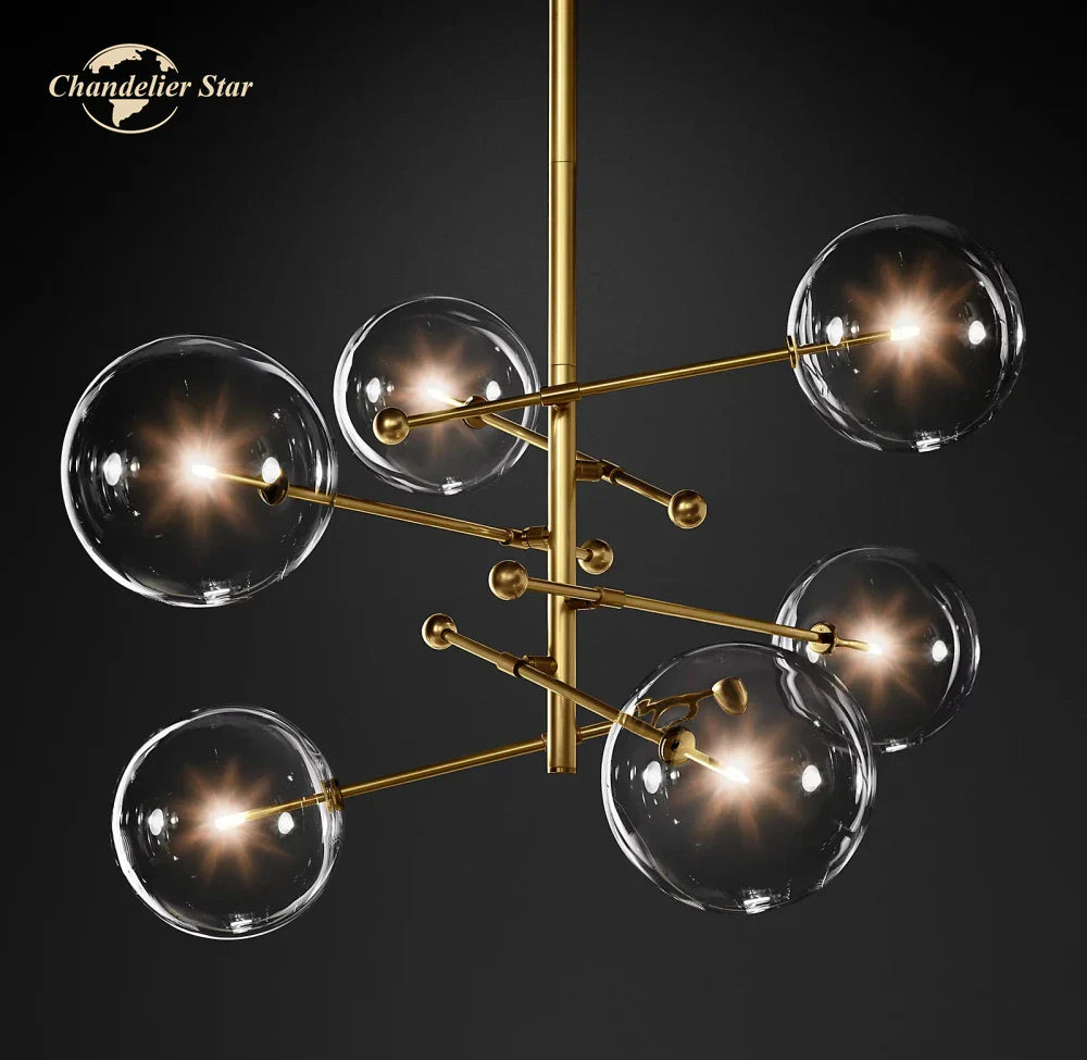 Afralia™ Modern Black Brass Chandelier Clear Glass Globe Island Pendant Lights