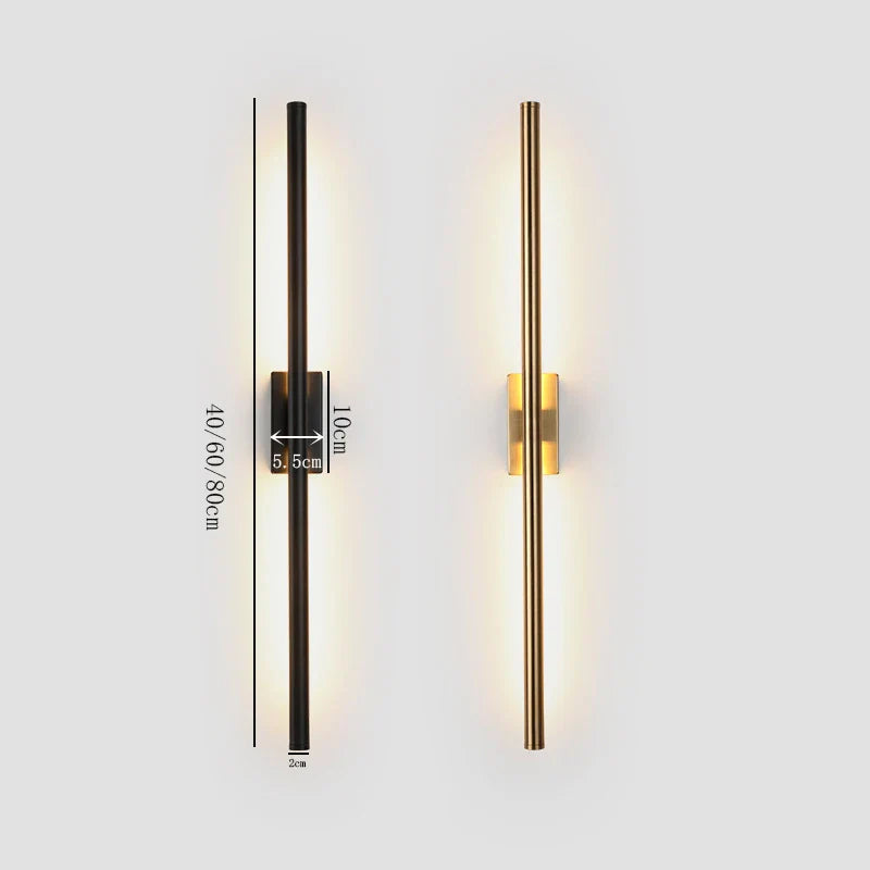 Metal Tube LED Wall Lamps Modern Living Room Bedroom Foyer Washroom Bathroom Black Brass Decor Wall Sconce LED Mirror Light