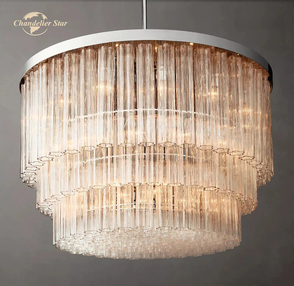 Afralia™ Cielo Glass Chandelier Three-Tier Round Hanging Lights for Living Dining Room