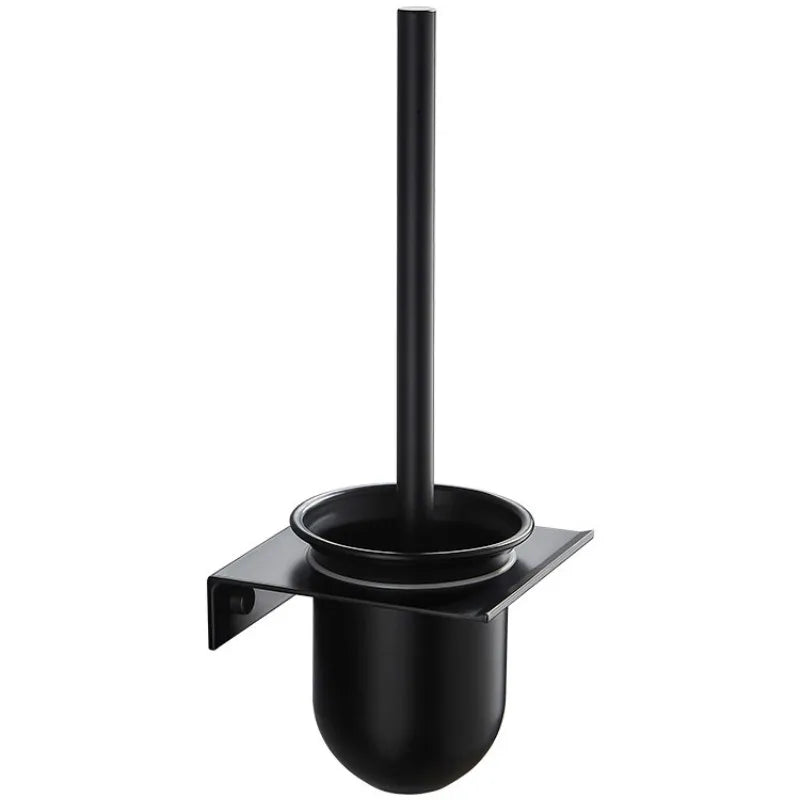 Afralia™ Stainless Steel Toilet Brush Holder, Wall Mount, Black, Bathroom Cleaning Kit