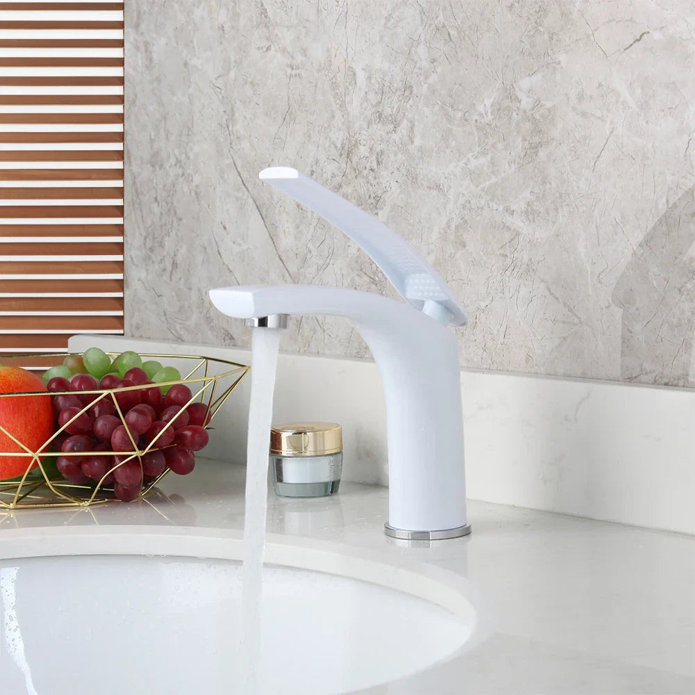 Afralia™ Polished White Bathroom Faucet Mixer Tap - Single Handle Basin Sink Tap