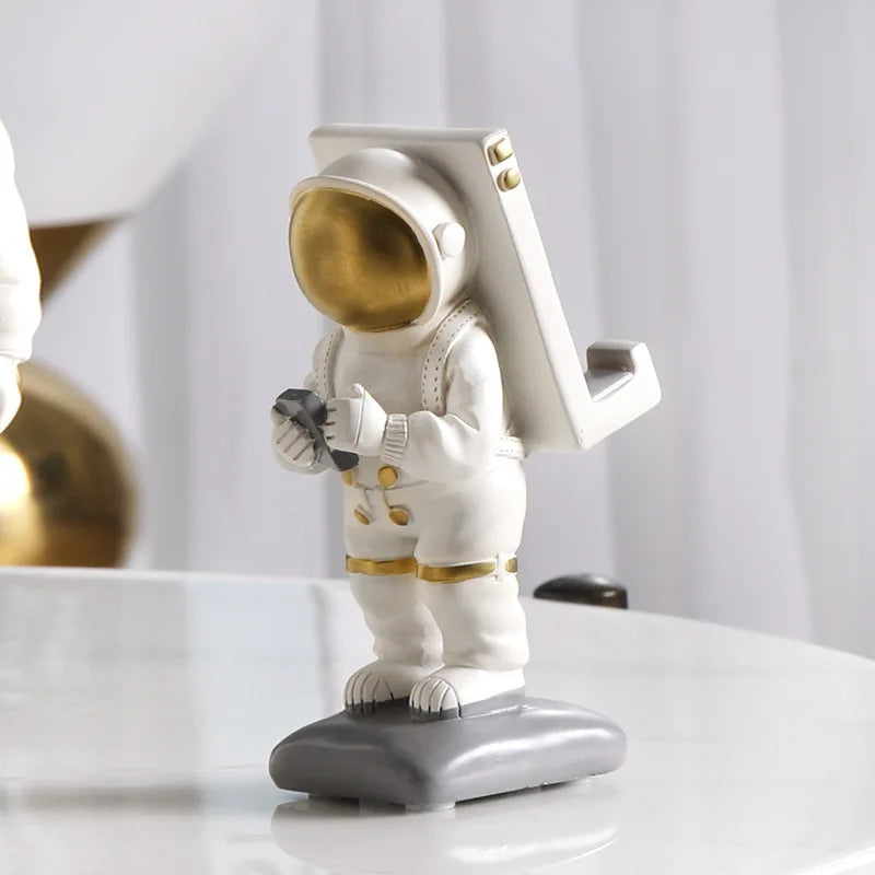 Afralia™ Astronaut Phone Holder Cosmonaut Statue Space Man Sculpture Decor Figurine